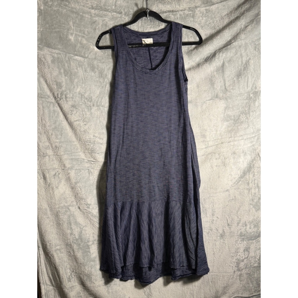 Caslon Womens Blue Striped Sleeveless Ruffle Midi Dress Medium